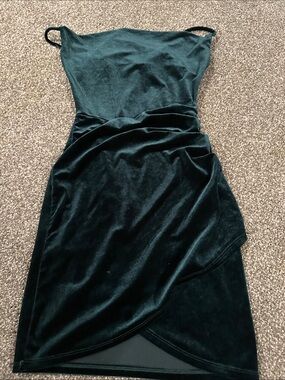 Windsor Velvet Asymmetrical Slip Dress in Dark Green